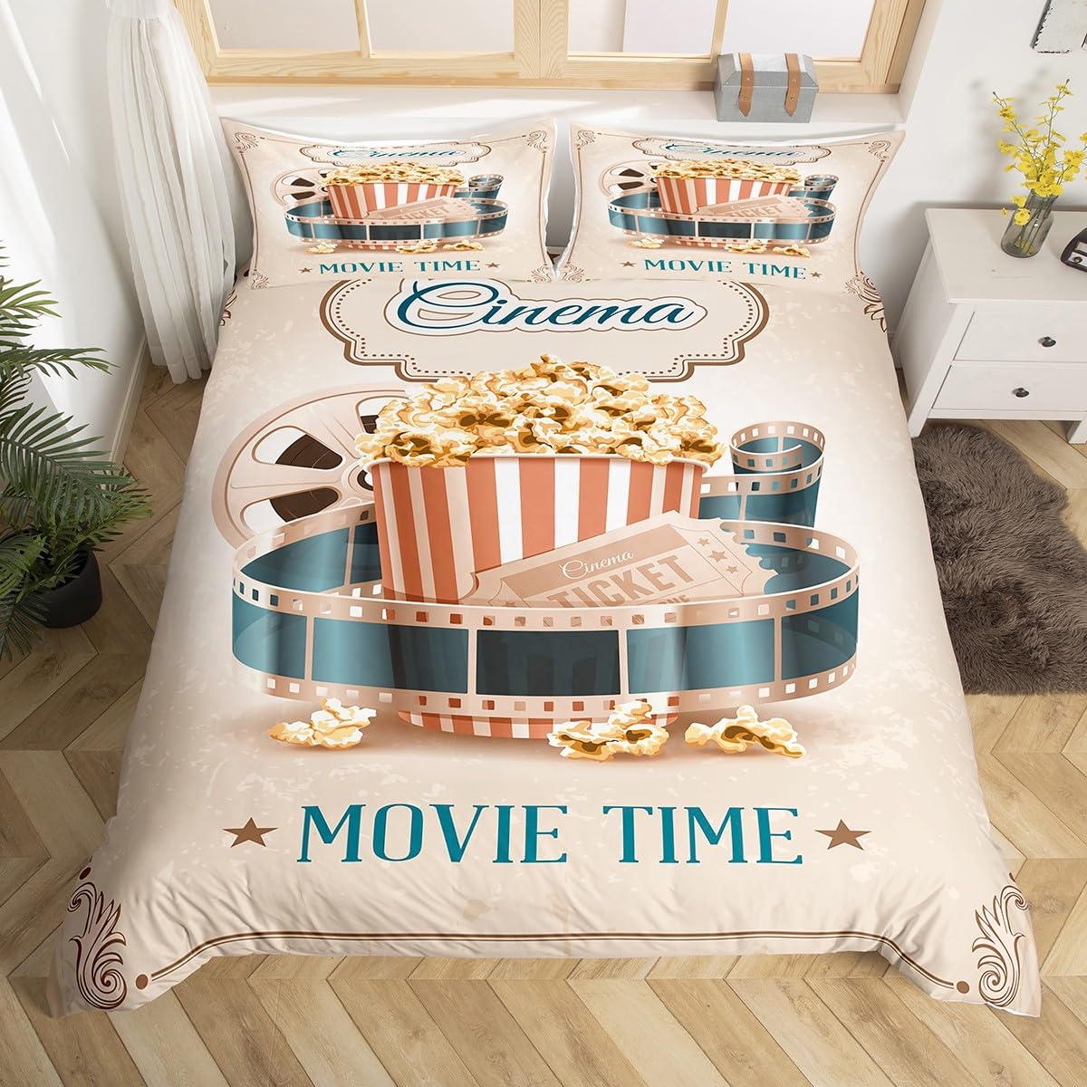 Home Cinema Tickets - Vintage Cinema Duvet Cover Full, Film