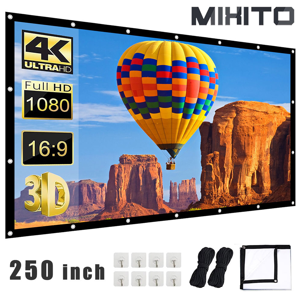 Projector Screen 100 Inch - MIXITO High-Density 250 Inch White Wrinkle-Free