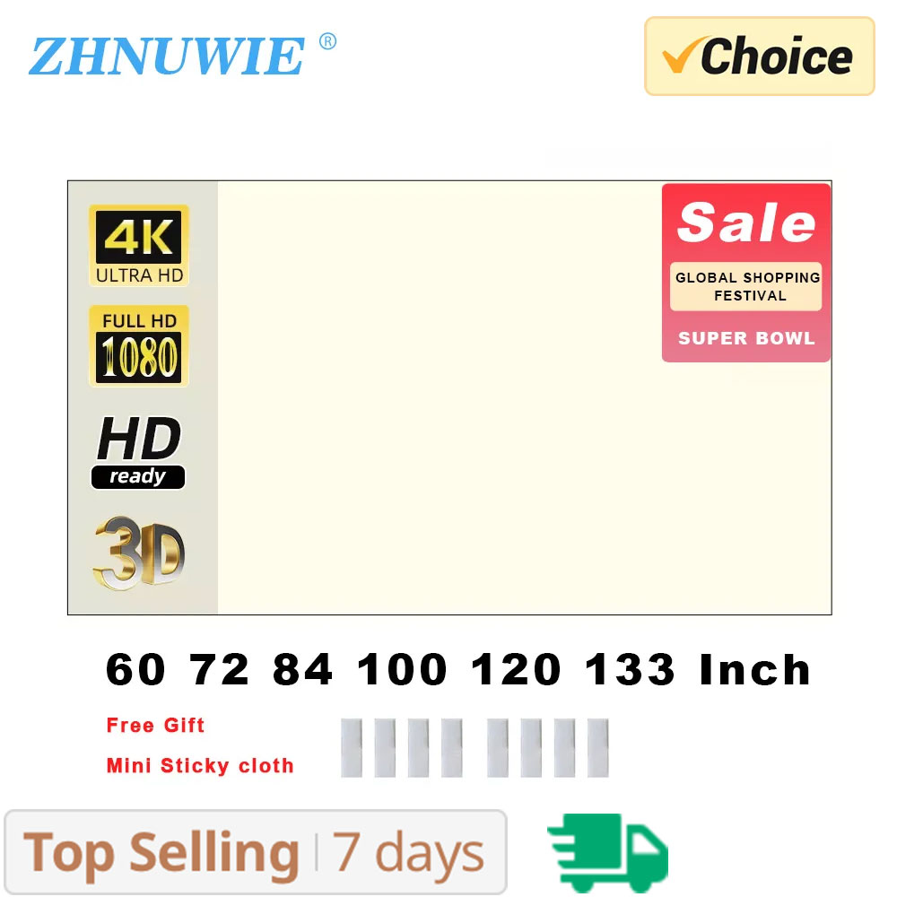 Projector Screen 100 Inch - ZHNUWIE Projector Screen White Grid Anti-Light