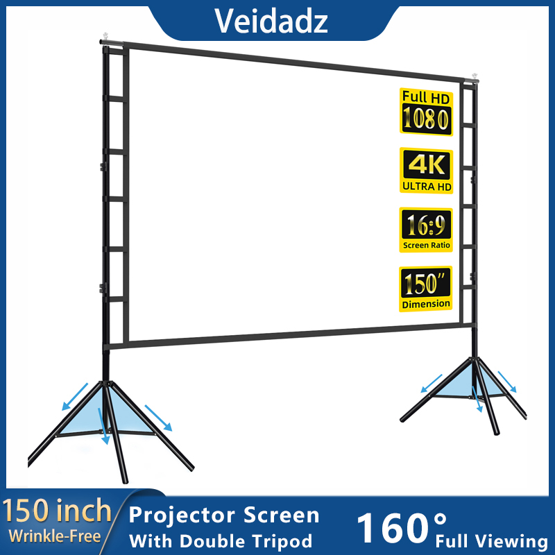 Projector Screen 100 Inch - VEIDADZ Projector Screen With Stand White