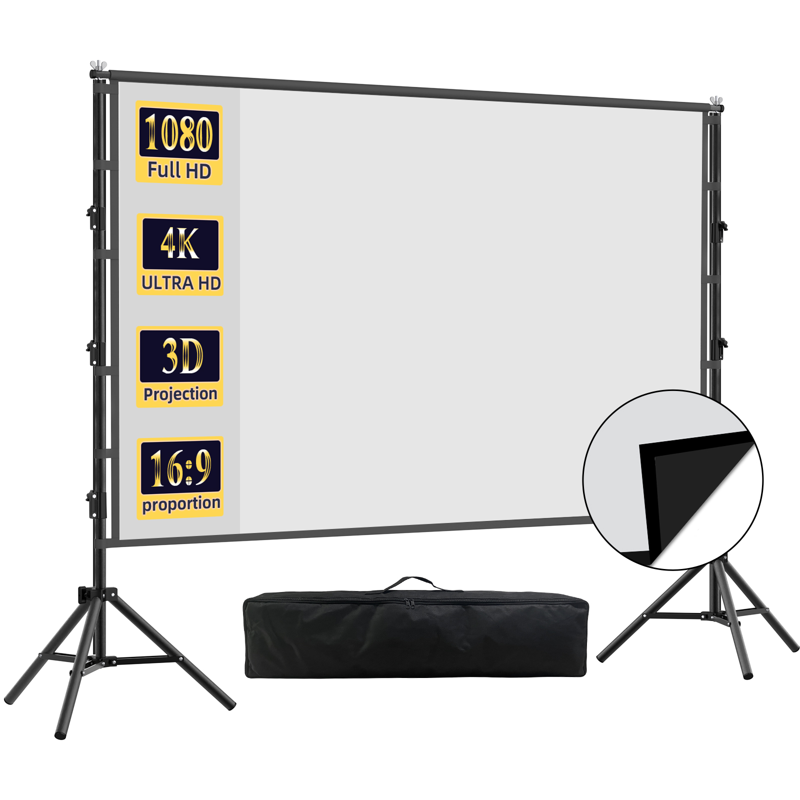 Projector Screen 100 Inch - VEIDADZ Projection Screen With Stand, Black