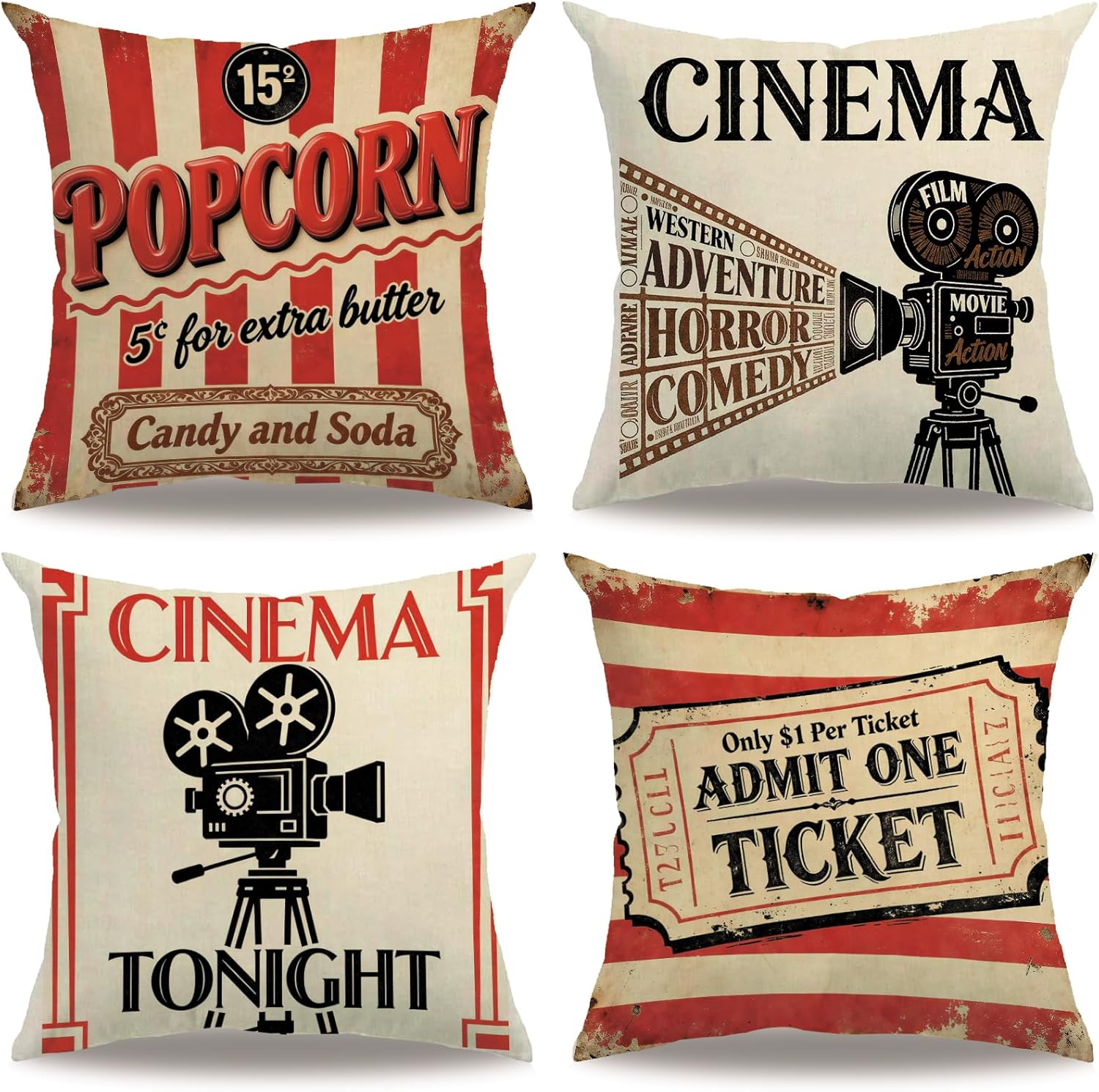 4Pcs Vintage Cinema Throw Pill - Home Cinema Tickets recension och pris