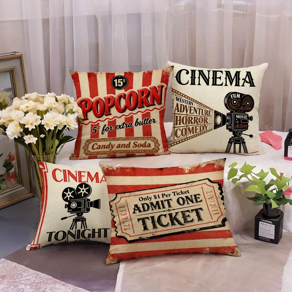 4Pcs Vintage Cinema Throw Pill - Home Cinema Tickets recension och pris