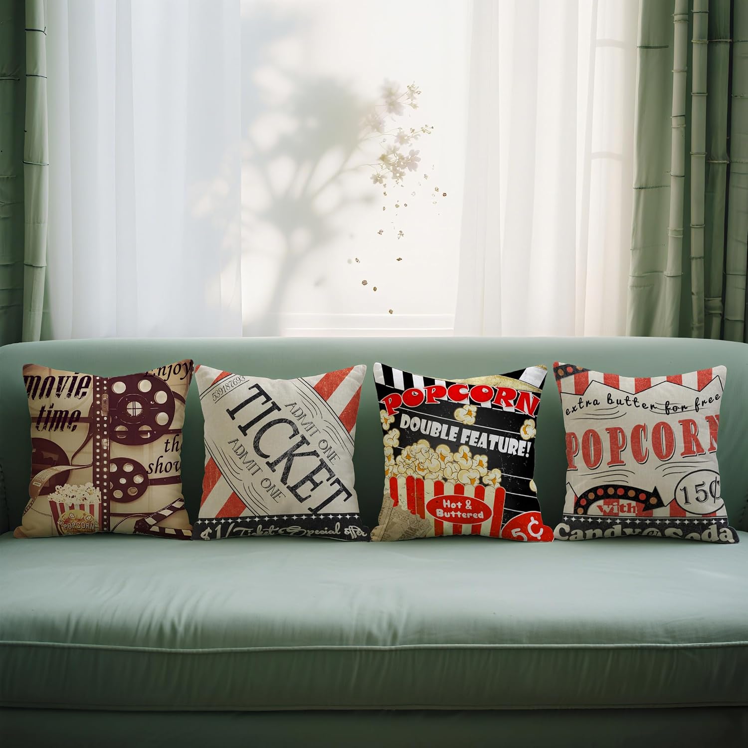 4Pcs Retro Cinema Throw Pillow - Home Cinema Tickets recension och pris