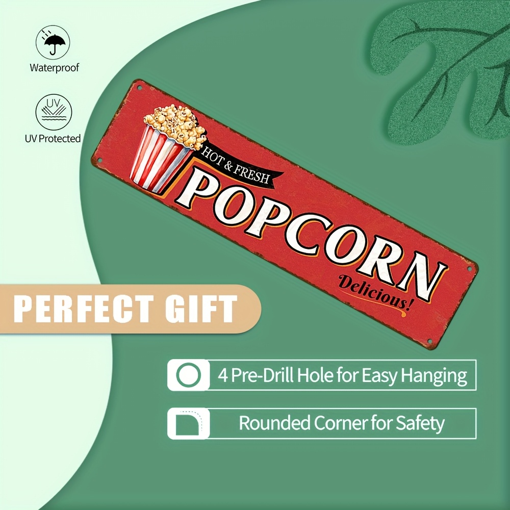 Vintage Aluminum Popcorn Sign  - Home Cinema Wall Design recension och pris